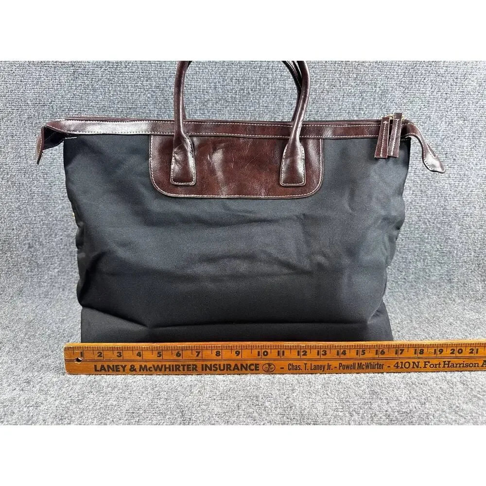 Lancome Black Tote Handbag Brown Handles Zip Top New No Tags